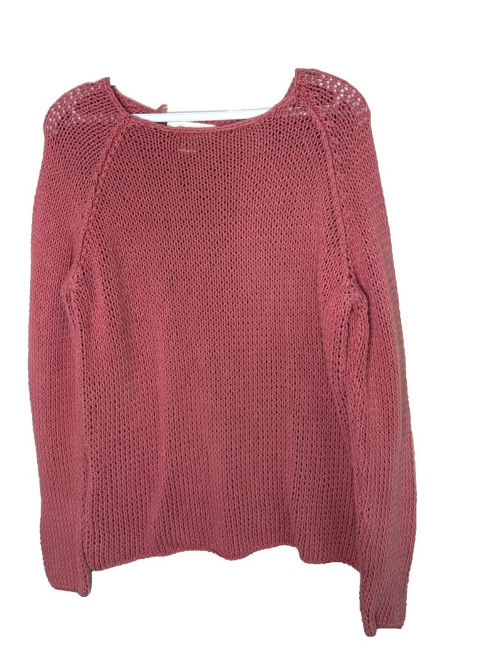 Vintage 90s Eddie Bauer Cotton Boatneck Sweater Pink Crochet Beach